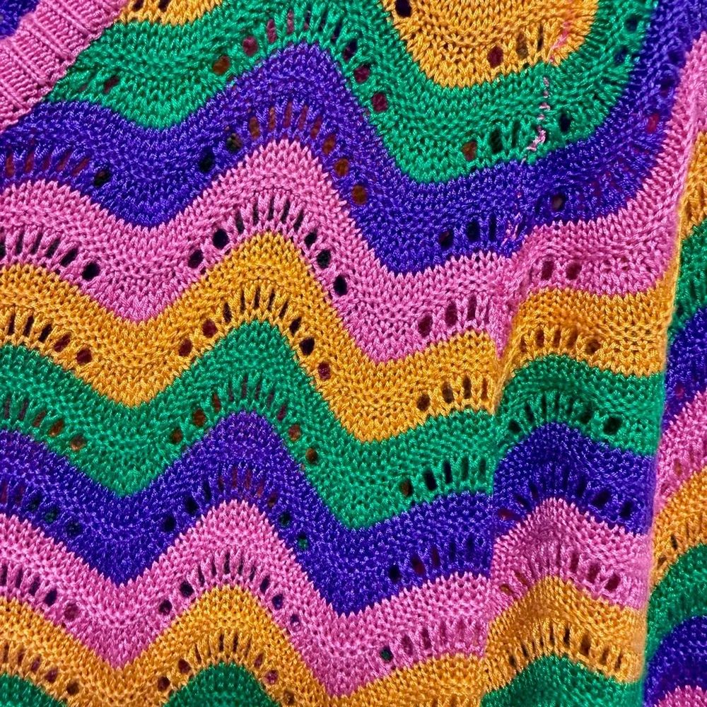 Vintage-Inspired Multicolor Zigzag Knit Pink Green Purple Orange sweater dress - Picture 2 of 4